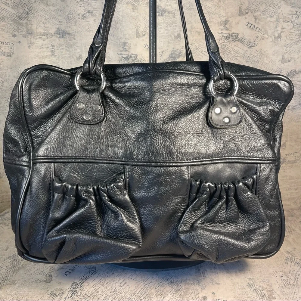 MAELEE Brown Leather Diaper Bag Baby Tote Travel Work Purse Multi Pocket